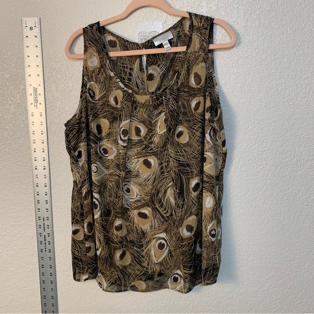 Dressbarn Sleeveless Blouse with Peacock Feather Design, 2X
